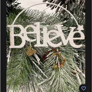 Disney Vintage Mickey White Glitter Ornament BELIEVE Christmas